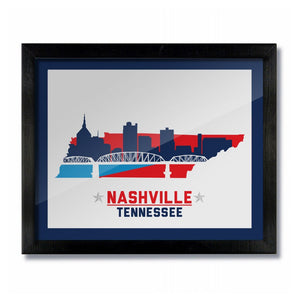 Nashville, Tennessee Skyline Print: White/Blue Football