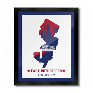 East Rutherford, New Jersey Skyline Print: White/Blue Football