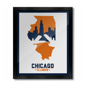 Chicago, Illinois Skyline Print: White/Orange Football