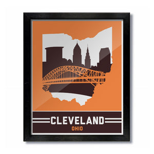 Cleveland, Ohio Skyline Print: Orange/Brown Football