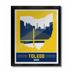 Toledo, Ohio Skyline Print: Yellow/Blue Football