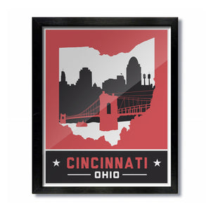 Cincinnati, Ohio Skyline Print: Red/Black Baseball Football
