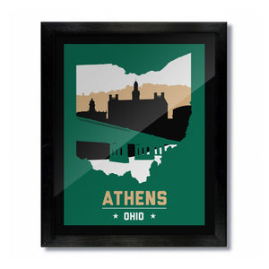 Athens, Ohio Skyline Print: Green/Gold College