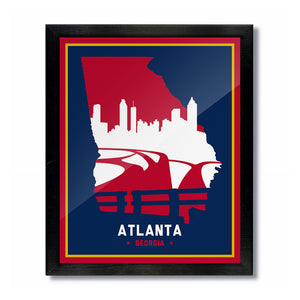 Atlanta, Georgia Skyline Print: Blue/Red Baseball
