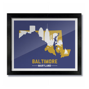 Baltimore, Maryland Skyline Print:  Purple/Gold Football