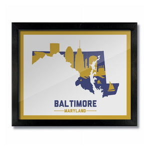 Baltimore, Maryland Skyline Print:  White Purple/Gold Football