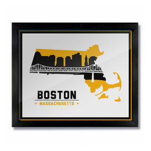 Boston Massachusetts Skyline Print: White/Gold Hockey