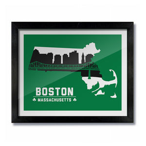 Boston Massachusetts Skyline Print: Green Basketball