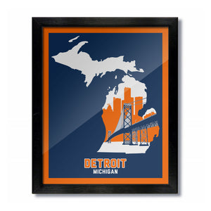Detroit, Michigan Skyline Print: Blue/Orange Baseball
