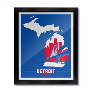Detroit, Michigan Skyline Print: Blue/Red Basketball