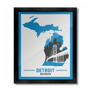 Detroit, Michigan Skyline Print: White -Blue/Grey Football