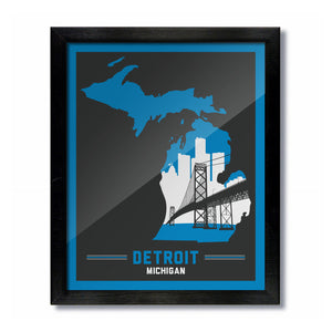 Detroit, Michigan Skyline Print: Blue/Grey Football