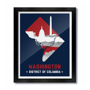 Washington, DC Skyline Print: Navy/Red Baseball