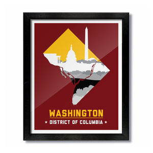 Washington, DC Skyline Print: Burgundy/Gold Football