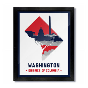 Washington, DC Skyline Print: White/Red Basketball