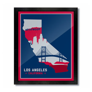 Los Angeles, California Skyline Print: Navy Silver/Red Baseball
