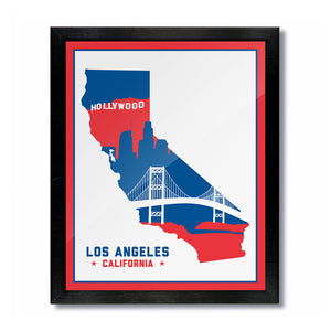 Los Angeles, California Skyline Print: White Red/Blue Baseball