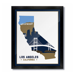 Los Angeles, California Skyline Print: White Gold/Blue Football