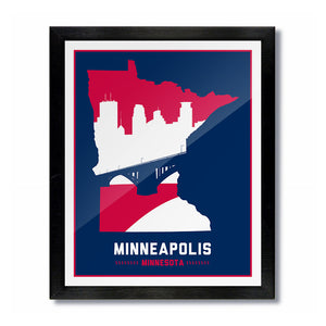 Minneapolis, Minnesota Skyline Print: Blue/Red Baseball