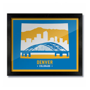 Denver Colorado Skyline Print: Blue/Yellow Basketball