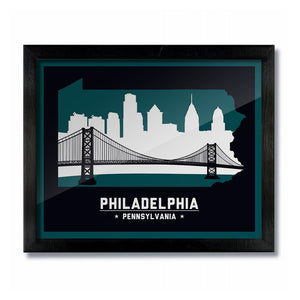 Philadelphia, Pennsylvania Skyline Print: Black/Green Football