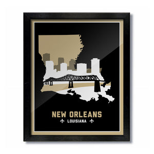 New Orleans, Louisiana Skyline Print: Black/Gold Football