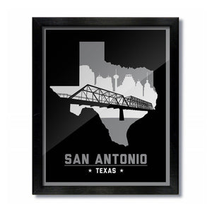 San Antonio, Texas Skyline Print: Black Basketball