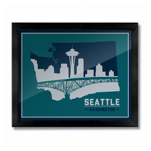Seattle, Washington Skyline Print: Green Silver/Navy Baseball