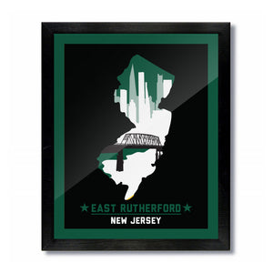 East Rutherford, New Jersey Skyline Print: Black/Green Football