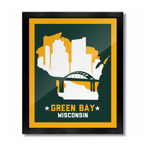 Green Bay, Wisconsin Skyline Print: Green/Yellow Football