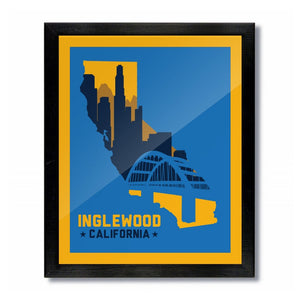 Inglewood, California Skyline Print: Blue/Yellow Football