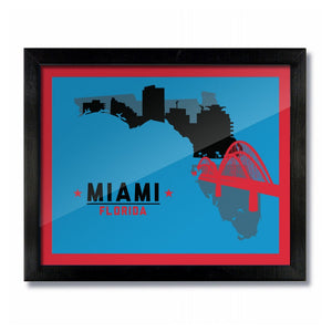 Miami, Florida Skyline Print: Blue/Red Baseball