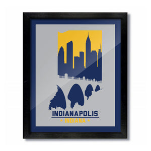 Indianapolis, Indian Skyline Print: Blue/Yellow Basketball