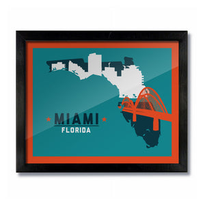 Miami, Florida Skyline Print: Teal/Orange Football