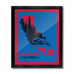 Inglewood, California Skyline Print: Blue/Red Basketball