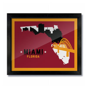 Miami, Florida Skyline Print: Red/Yellow Basketball