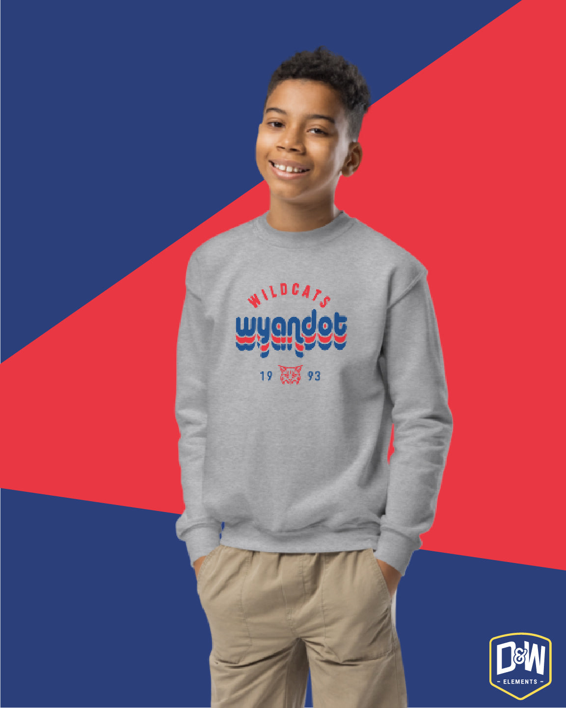 PRESALE ::: Kids Wyandot Run Wildcats Retro-Stacked Youth Sweatshirt
