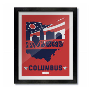 Columbus, Ohio Skyline Flag Print: Hockey Red