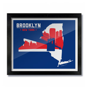 Brooklyn, New York Skyline Print: Red/Blue Baseball