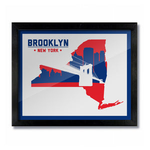 Brooklyn, New York Skyline Print: White/Red Baseball