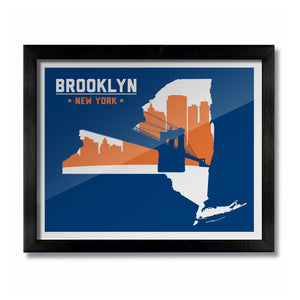 Brooklyn, New York Skyline Print: Blue/Orange Hockey