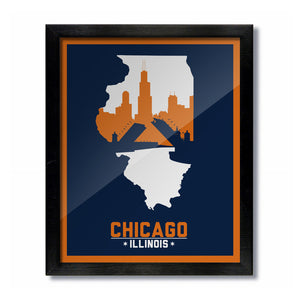 Chicago, Illinois Skyline Print: Blue/Orange Football