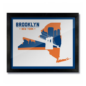 Brooklyn, New York Skyline Bridge Poster Print: Wall Art - White Blue/Orange Hockey