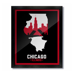 Chicago, Illinois Skyline Print: Black/Red Basketball