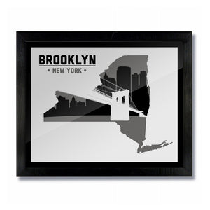 Brooklyn, New York Skyline Print: White/Black Basketball