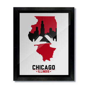 Chicago, Illinois Skyline Print: White/Red Basketball