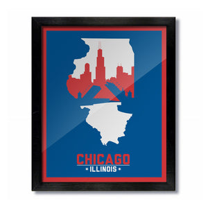 Chicago, Illinois Skyline Print: Blue/Red Baseball
