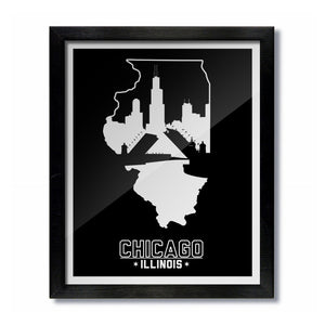 Chicago, Illinois Skyline Print: Black/White Baseball