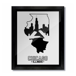 Chicago, Illinois Skyline Print: White/Black Baseball