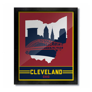 Cleveland, Ohio Skyline Print: Red/Gold Basketball